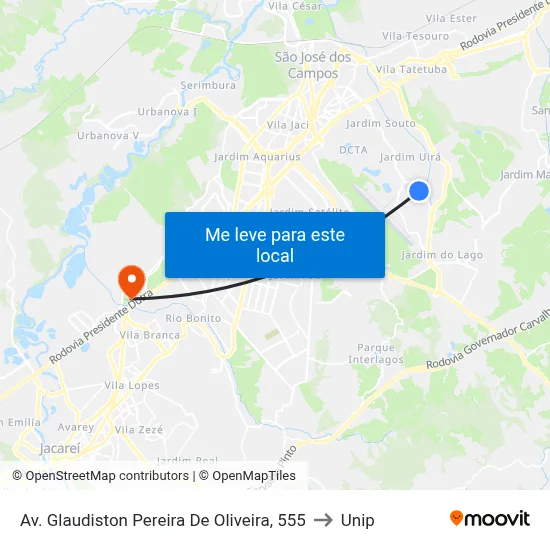Av. Glaudiston Pereira De Oliveira, 555 to Unip map