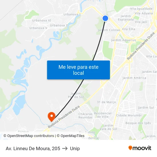 Av. Linneu De Moura, 205 to Unip map