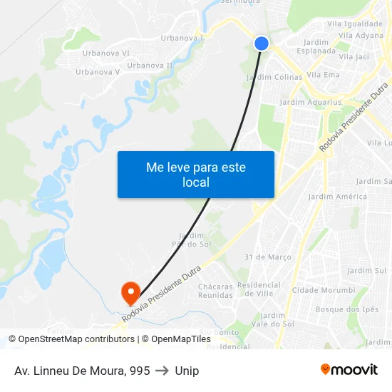 Av. Linneu De Moura, 995 to Unip map