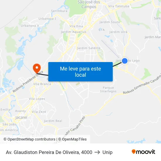 Av. Glaudiston Pereira De Oliveira, 4000 to Unip map
