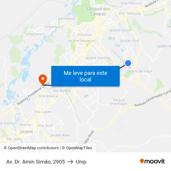 Av. Dr. Amin Simão, 2905 to Unip map