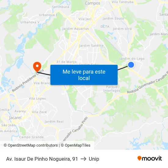 Av. Isaur De Pinho Nogueira, 91 to Unip map