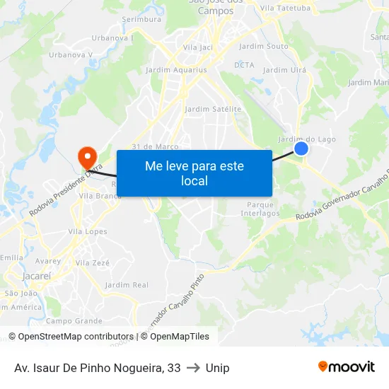 Av. Isaur De Pinho Nogueira, 33 to Unip map
