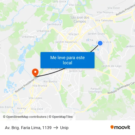 Av. Brig. Faria Lima, 1139 to Unip map