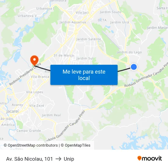 Av. São Nicolau, 101 to Unip map