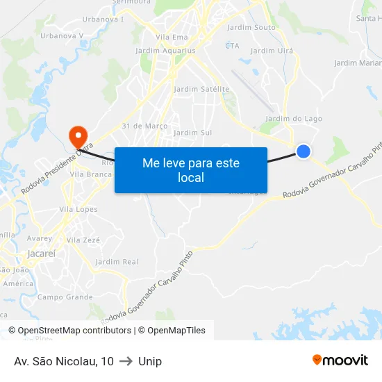 Av. São Nicolau, 10 to Unip map