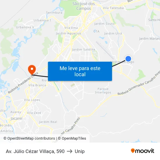 Av. Júlio Cézar Villaça, 590 to Unip map