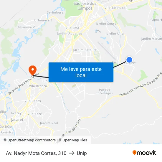 Av. Nadyr Mota Cortes, 310 to Unip map