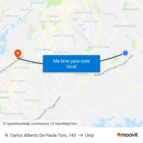 R. Carlos Alberto De Paula Toro, 143 to Unip map