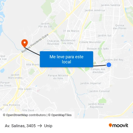 Av. Salinas, 3405 to Unip map