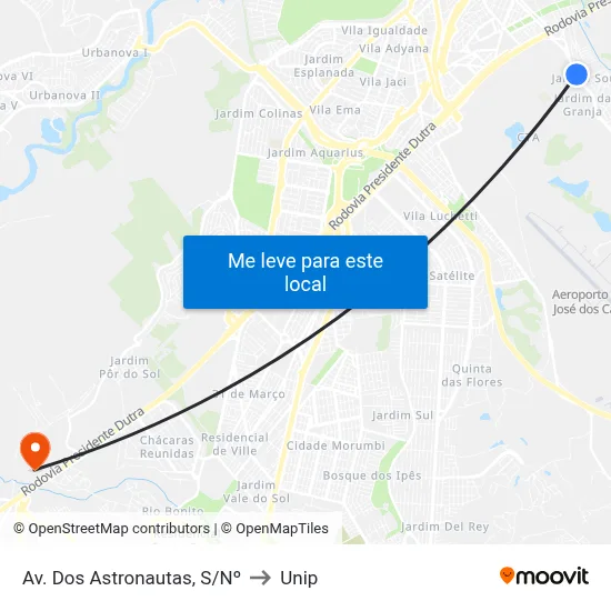 Av. Dos Astronautas, S/Nº to Unip map