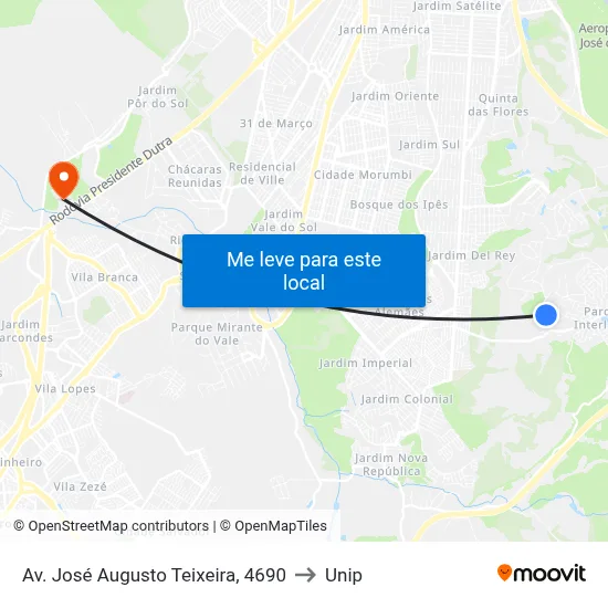 Av. José Augusto Teixeira, 4690 to Unip map