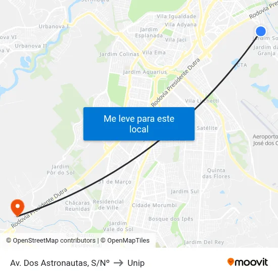 Av. Dos Astronautas, S/Nº to Unip map