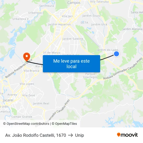 Av. João Rodolfo Castelli, 1670 to Unip map