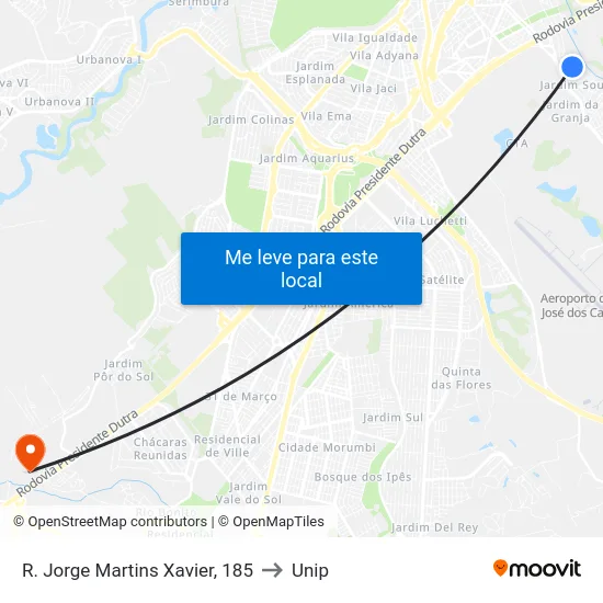 R. Jorge Martins Xavier, 185 to Unip map