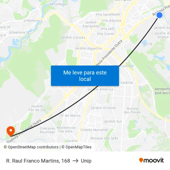 R. Raul Franco Martins, 168 to Unip map