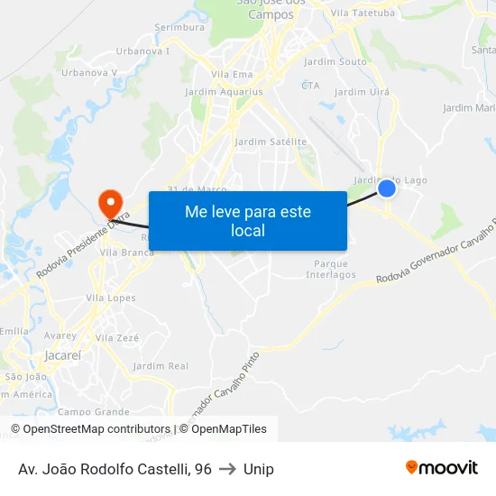 Av. João Rodolfo Castelli, 96 to Unip map