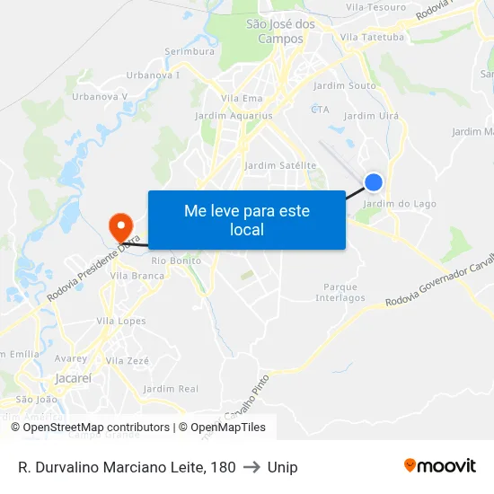 R. Durvalino Marciano Leite, 180 to Unip map