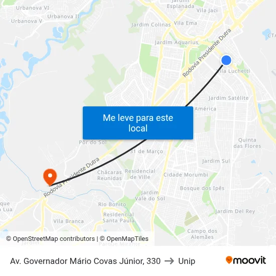 Av. Governador Mário Covas Júnior, 330 to Unip map