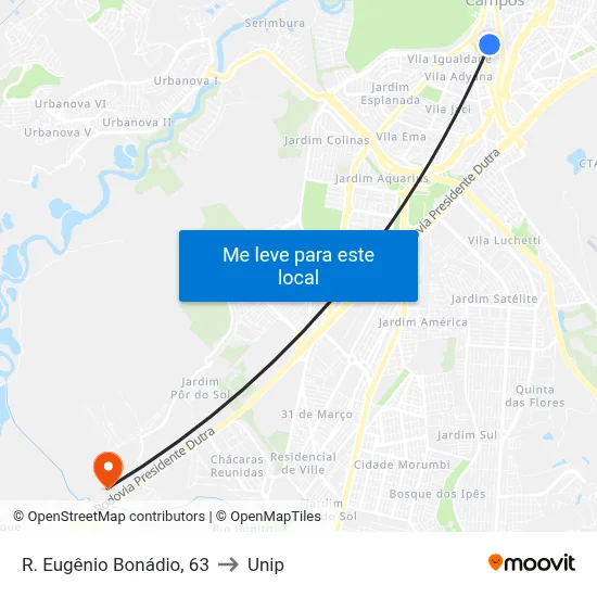 R. Eugênio Bonádio, 63 to Unip map