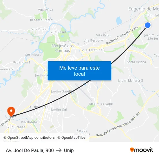 Av. Joel De Paula, 900 to Unip map
