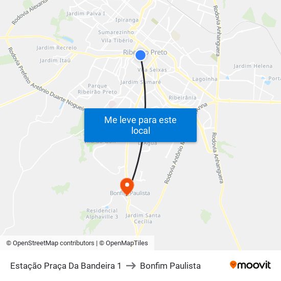 Estação Praça Da Bandeira 1 to Bonfim Paulista map