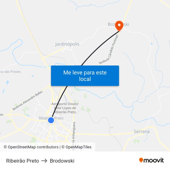 Ribeirão Preto to Brodowski map