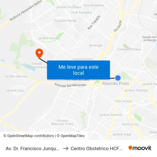 Av. Dr. Francisco Junqueira to Centro Obstetrico HCFMRP map