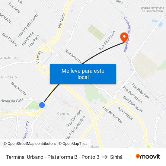 Terminal Urbano - Plataforma B - Ponto 3 to Sinhá map