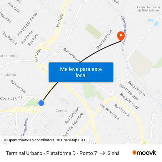 Terminal Urbano - Plataforma D - Ponto 7 to Sinhá map