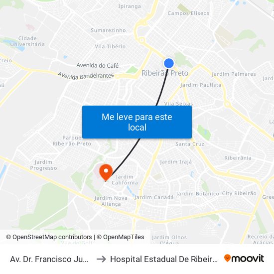 Av. Dr. Francisco Junqueira to Hospital Estadual De Ribeirão Preto map