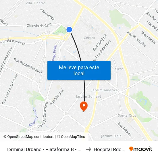 Terminal Urbano - Plataforma B - Ponto 3 to Hospital Rdoviver map