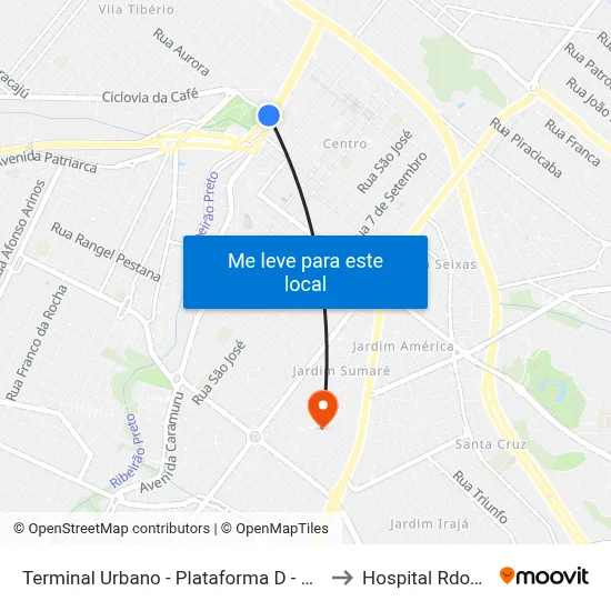 Terminal Urbano - Plataforma D - Ponto 7 to Hospital Rdoviver map