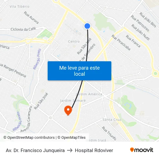 Av. Dr. Francisco Junqueira to Hospital Rdoviver map
