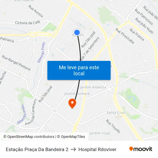 Estação Praça Da Bandeira 2 to Hospital Rdoviver map