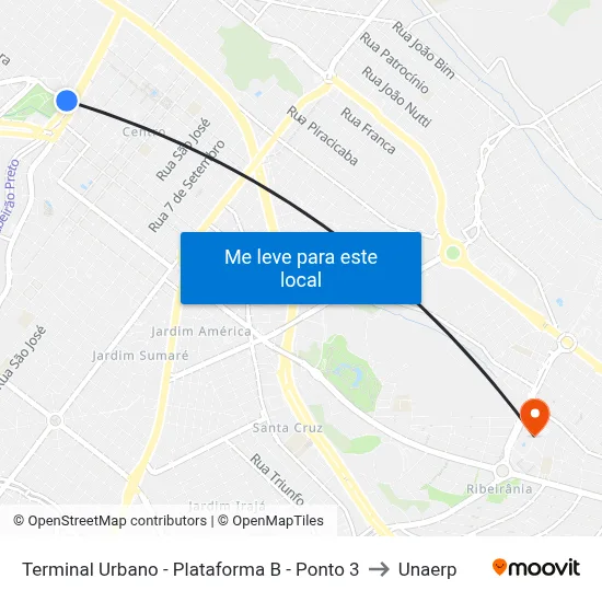 Terminal Urbano - Plataforma B - Ponto 3 to Unaerp map