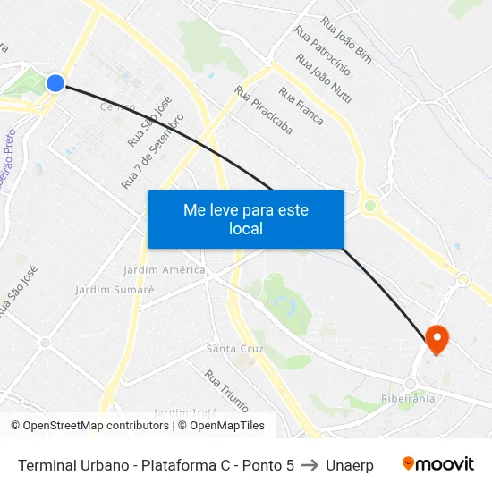 Terminal Urbano - Plataforma C - Ponto 5 to Unaerp map