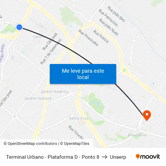 Terminal Urbano - Plataforma D - Ponto 8 to Unaerp map