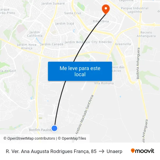 R. Ver. Ana Augusta Rodrigues França, 85 to Unaerp map