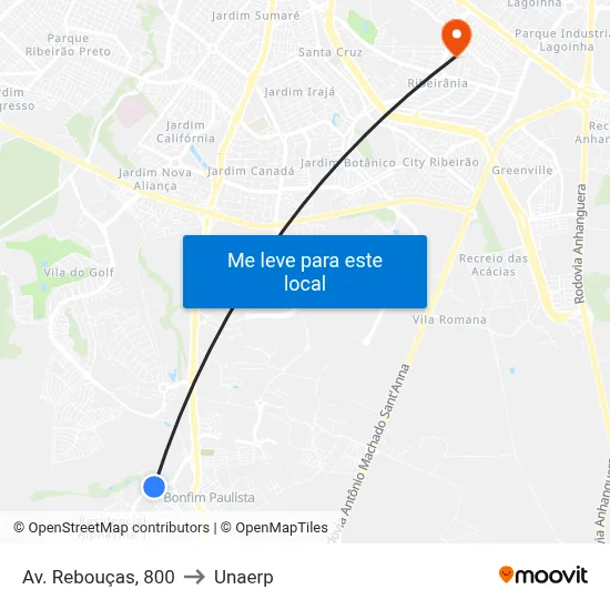 Av. Rebouças, 800 to Unaerp map