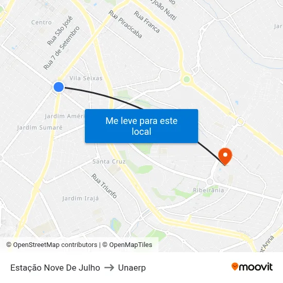 Estação Nove De Julho to Unaerp map