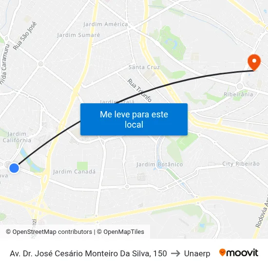 Av. Dr. José Cesário Monteiro Da Silva, 150 to Unaerp map