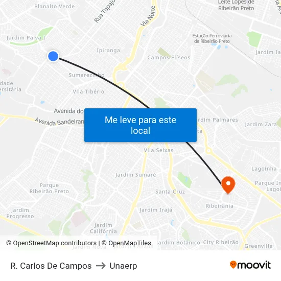 R. Carlos De Campos to Unaerp map
