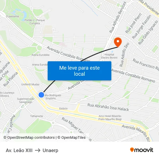 Av. Leão XIII to Unaerp map