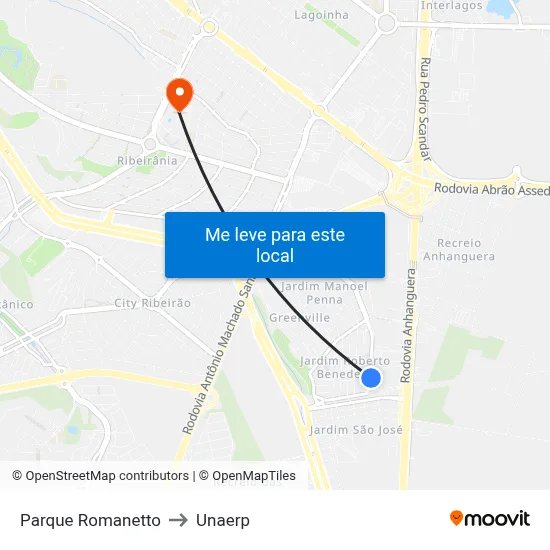 Parque Romanetto to Unaerp map