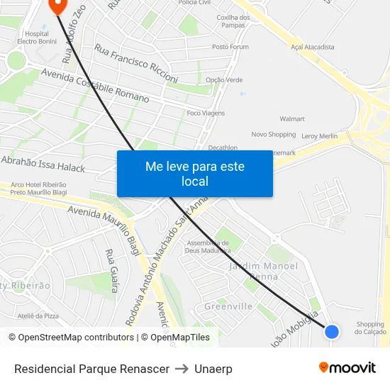 Residencial Parque Renascer to Unaerp map