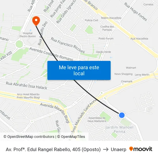Av. Profª. Edul Rangel Rabello, 405 (Oposto) to Unaerp map