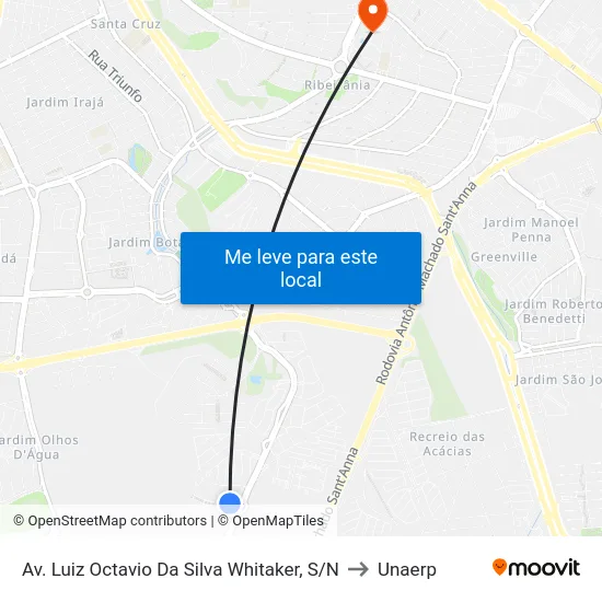 Av. Luiz Octavio Da Silva Whitaker, S/N to Unaerp map