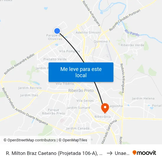 R. Milton Braz Caetano (Projetada 106-A), S/N to Unaerp map
