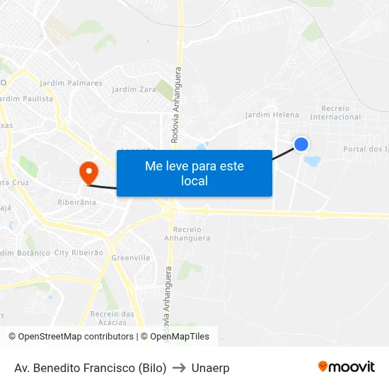Av. Benedito Francisco (Bilo) to Unaerp map
